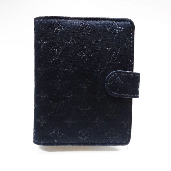 Louis Vuitton Accessories - Louis Vuitton black silk monogrammed small agenda/card holder address book
